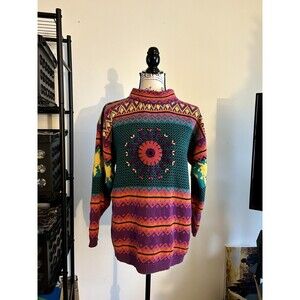 Pasta Sweater Womens M Multicolor Striped Aztec Southwestern Colorful Ramie Knit
